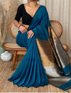 Sky Pure Khadi Cotton Saree With Zari Pallu