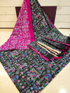 Black Madhubani printed Saree With Pink Pallu