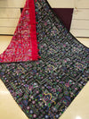 Black Madhubani printed Saree With Red Pallu