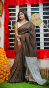 Brown Handllom Soft Cotton Stripe Saree