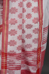 Flower-Print Red and White Saree