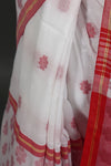 Flower-Print Red and White Saree