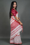 Flower-Print Red and White Saree