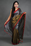 Metallic Grey and Gold Tissue Saree