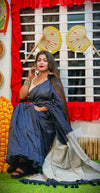 Navy Blue Handllom Soft Cotton Stripe Saree