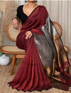 Red Pure Khadi Cotton Saree With Zari Pallu