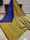 Yellow Madhubani printed Saree With Blue Pallu