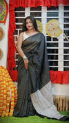 Black Handllom Soft Cotton Stripe Saree