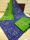 Blue Madhubani printed Saree With Green Pallu