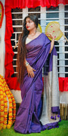 Purple Handllom Soft Cotton Stripe Saree