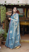 Sky Blue Handloom Tissue Saree